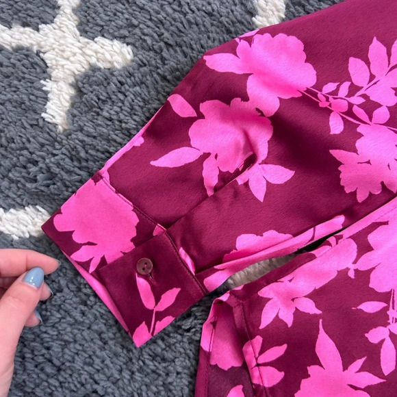Pink/Maroon Floral Button Up Blouse - Picture 3 of 6